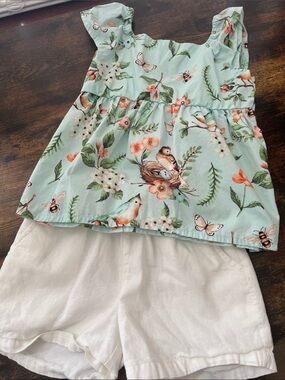 Gymboree Mint Floral & White Two-Piece Matching Set